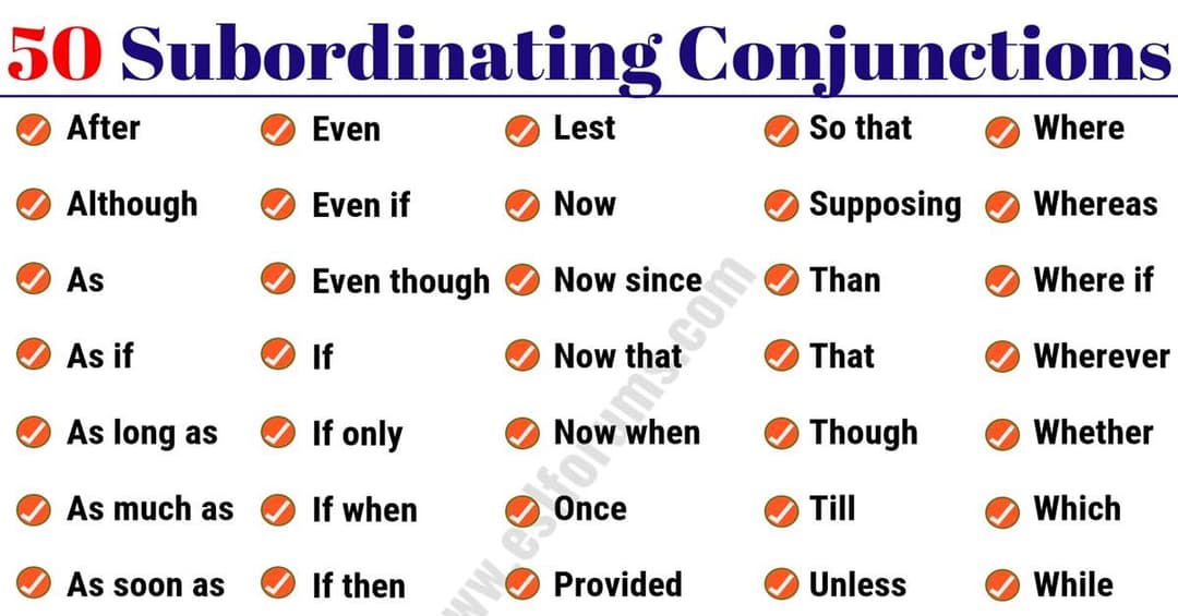 50 Important Subordinating Conjunctions in English Grammar