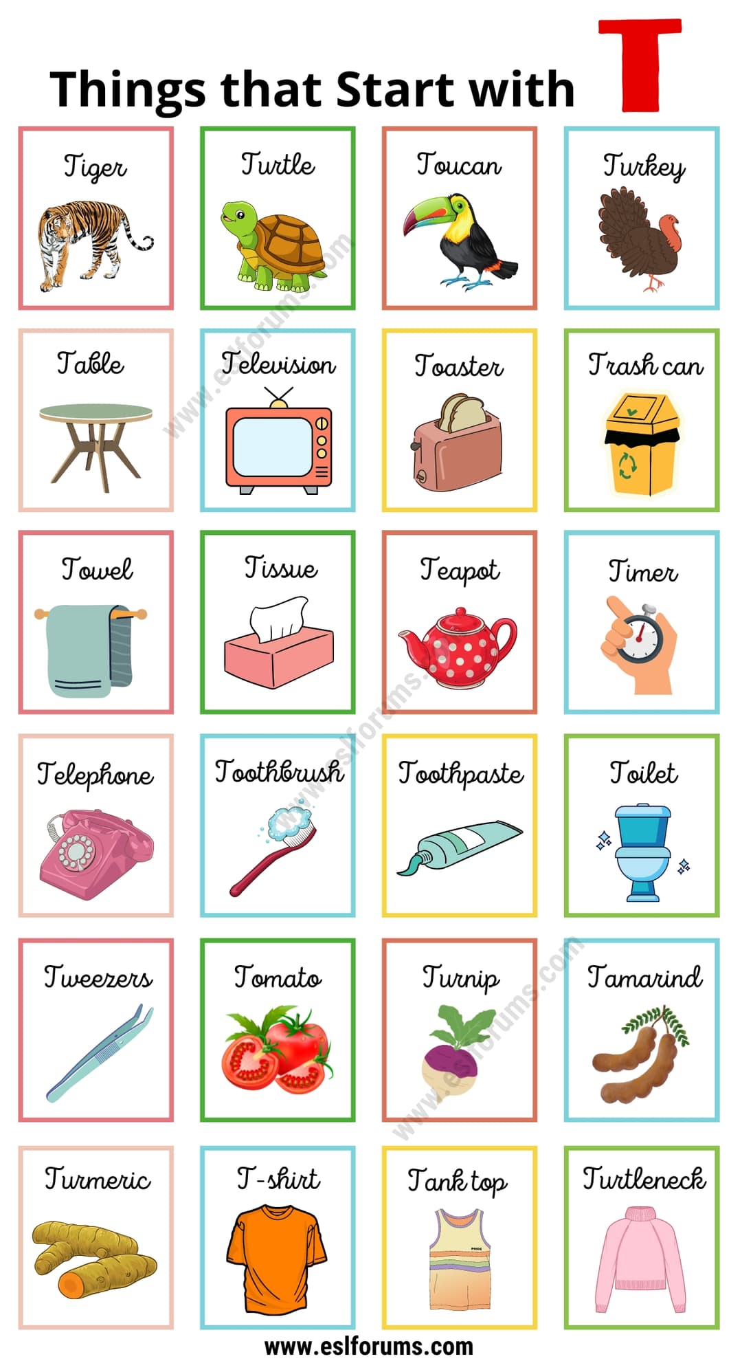 270 Special Things that Start with T | T Words for Kids